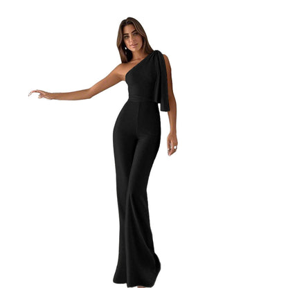One-Shoulder Straight-Leg Jumpsuit with Draped Detail