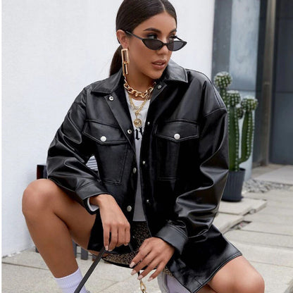 Oversized Faux Leather Shacket with Chest Pockets