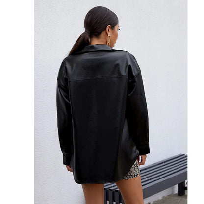 Oversized Faux Leather Shacket with Chest Pockets