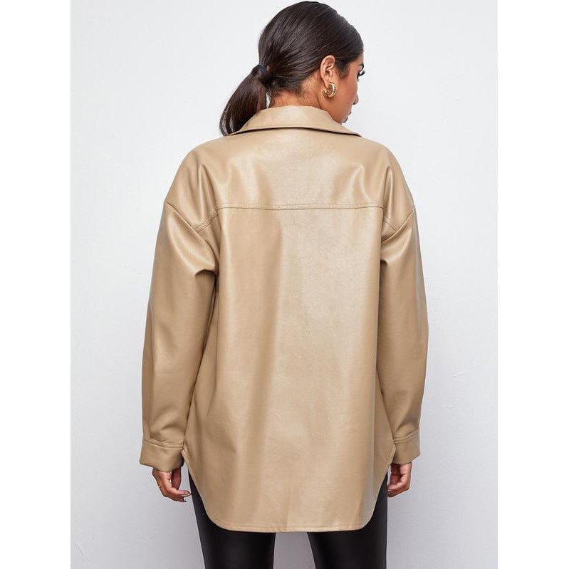 Oversized Faux Leather Shacket with Chest Pockets