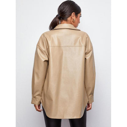 Oversized Faux Leather Shacket with Chest Pockets