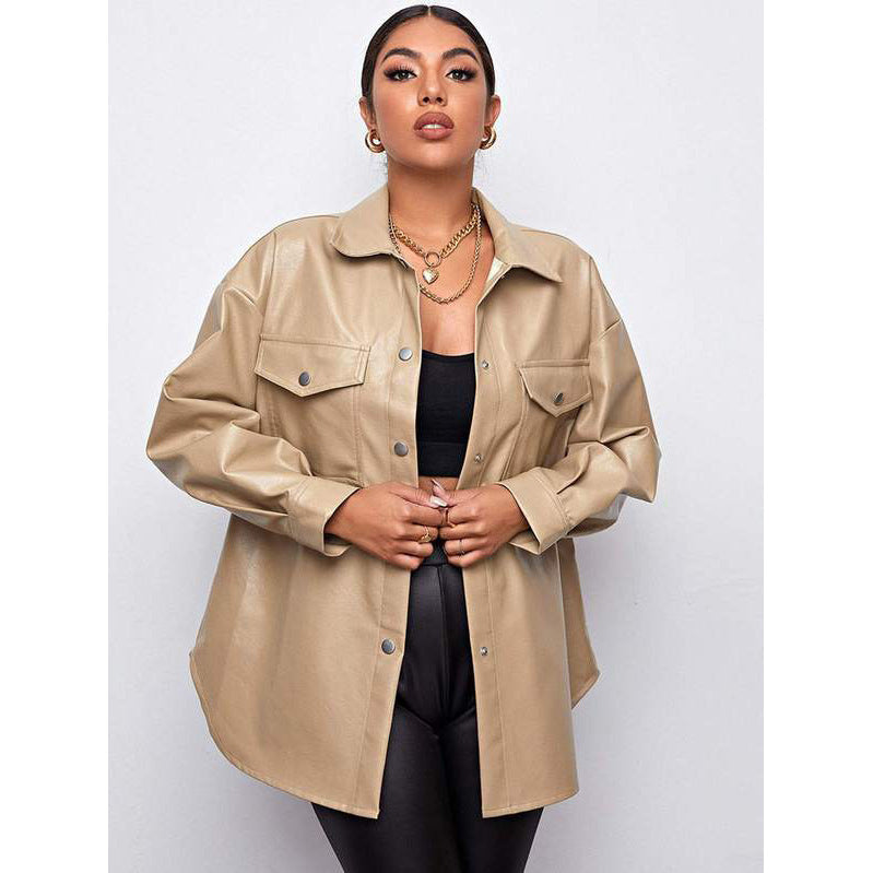Oversized Faux Leather Shacket with Chest Pockets