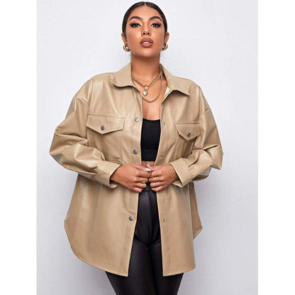 Oversized Faux Leather Shacket with Chest Pockets