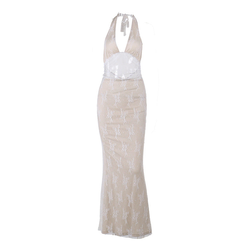 Elegant Backless Lace Slim-Fit Dress Black