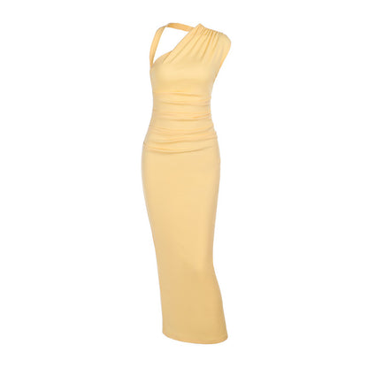 Ruched Sheath Maxi Dress with Crossover Halter Neck