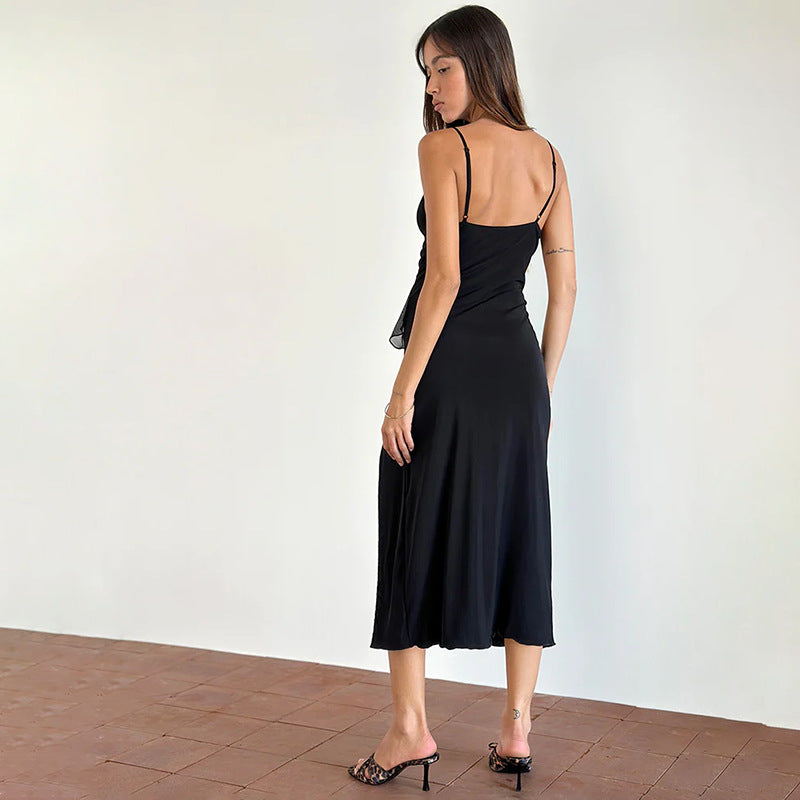 Ruffled V-Neck Midi Dress with High Side Split