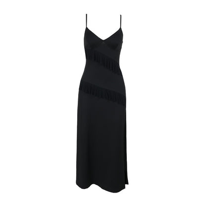 Ruffled V-Neck Midi Dress with High Side Split