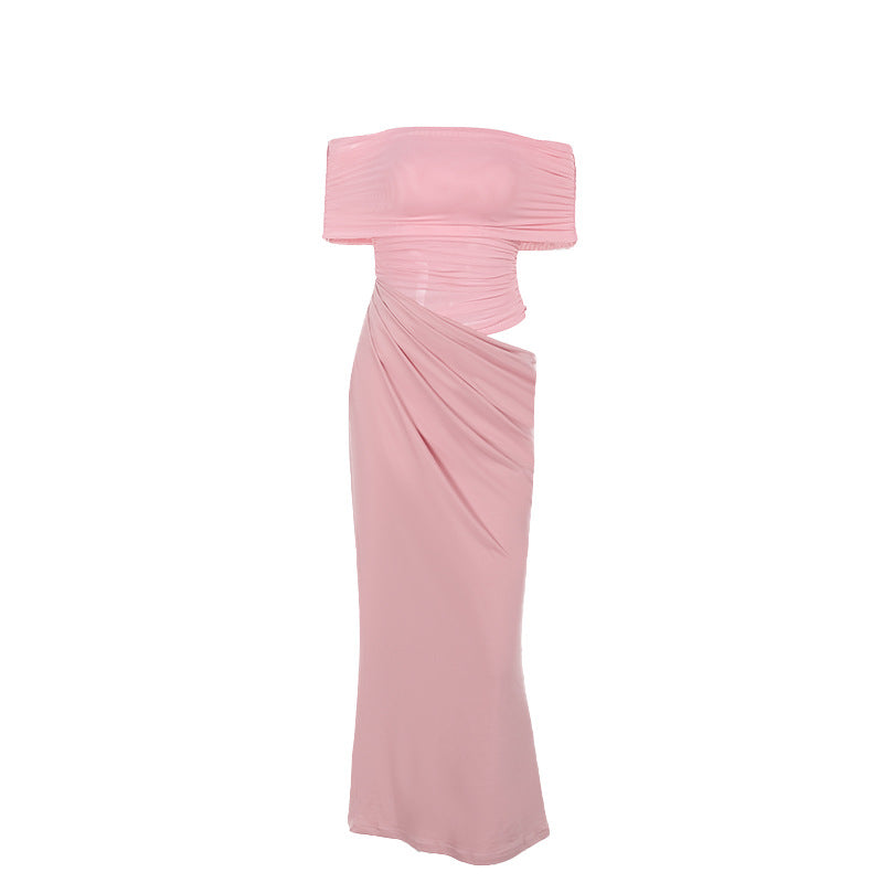 Off-the-Shoulder Ruched Maxi Dress with Waist Cutout