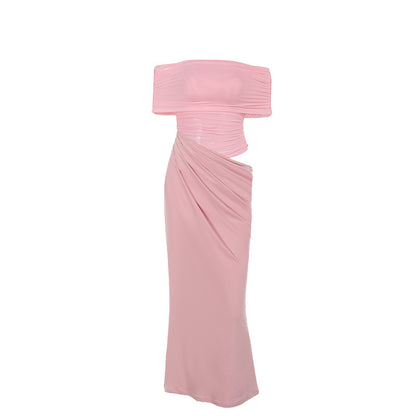 Off-the-Shoulder Ruched Maxi Dress with Waist Cutout