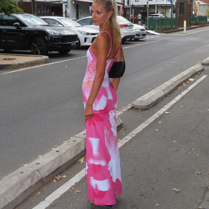 Floral Print Bodycon Maxi Dress with U-Neckline