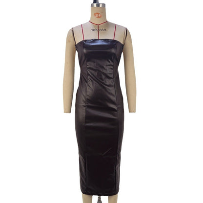 Bodycon Faux Leather Midi Dress with Backless Detail