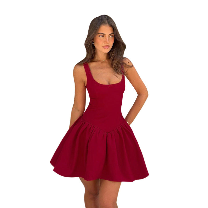 A-Line Mini Dress with U-Neck and Basque Waist