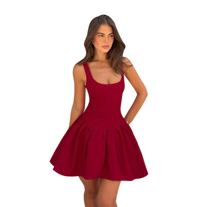 A-Line Mini Dress with U-Neck and Basque Waist