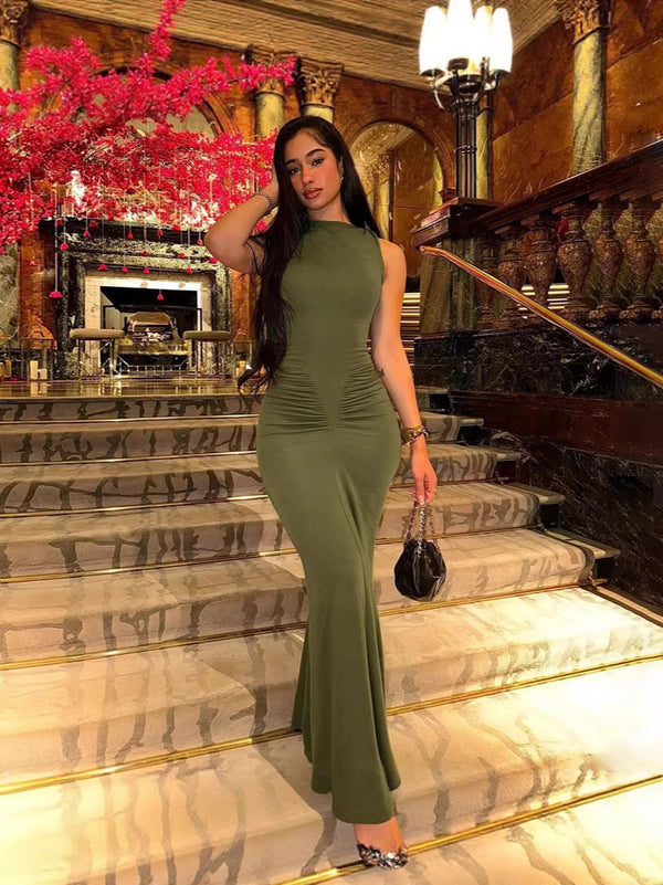 Sleeveless Bodycon Maxi Dress with Ruched Waist Detail