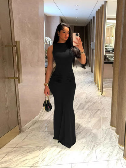 Sleeveless Bodycon Maxi Dress with Ruched Waist Detail