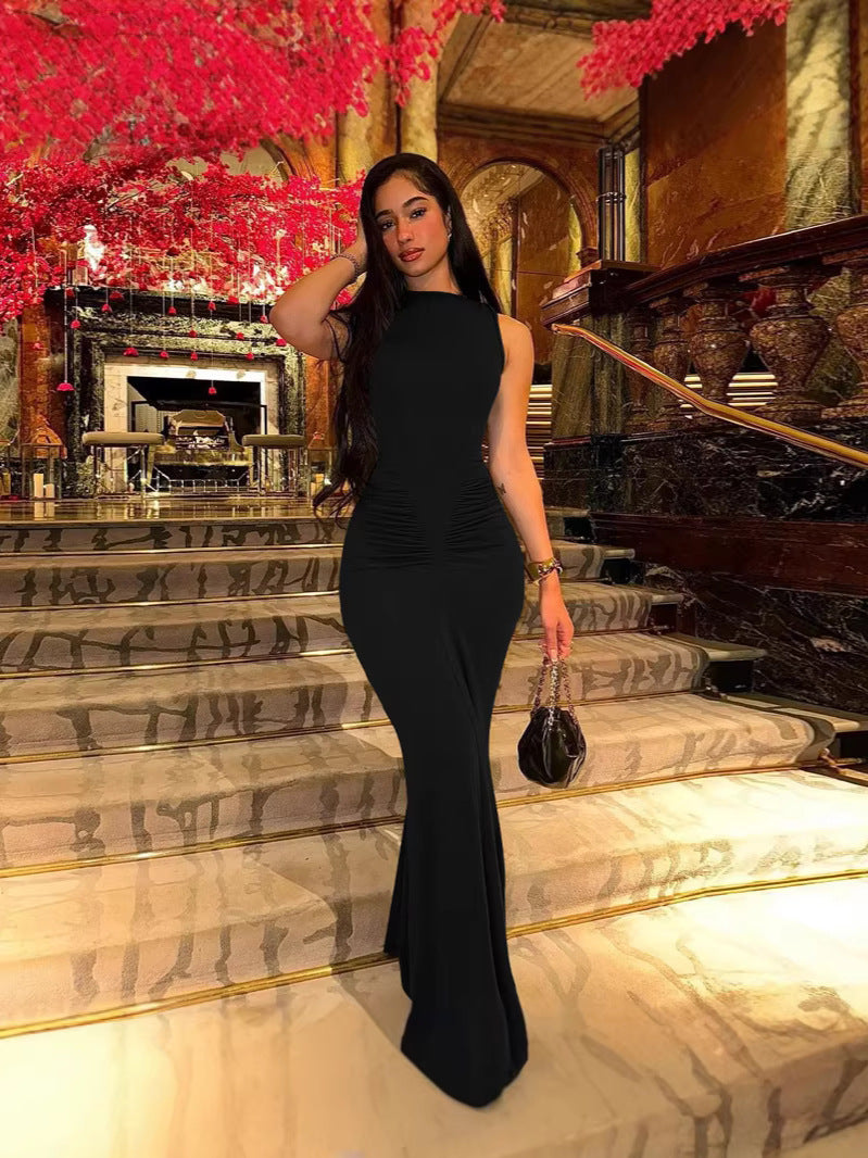 Sleeveless Bodycon Maxi Dress with Ruched Waist Detail