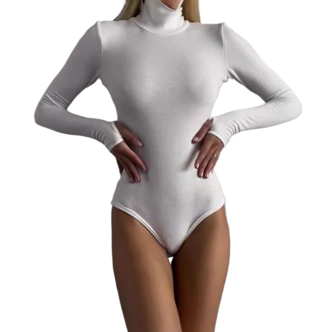 Bodycon High-Neck Bodysuit with Thumbhole Sleeves