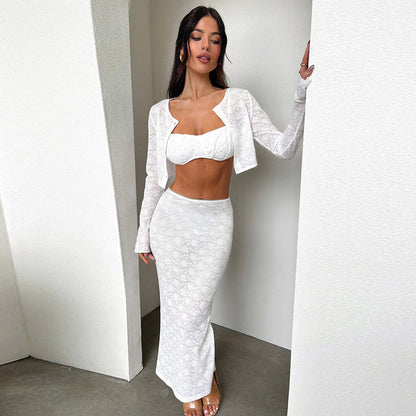 Sexy Slim Lace Three-Piece Set Black