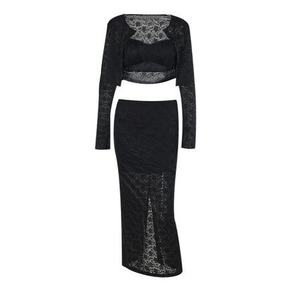Sexy Slim Lace Three-Piece Set Black