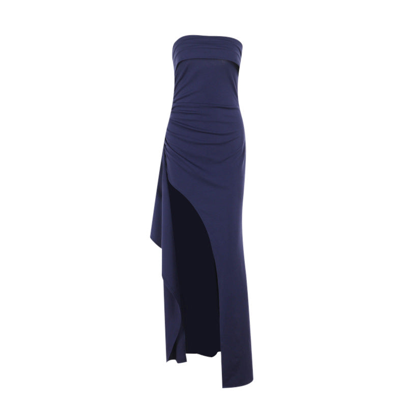 Elegant Slim Fit Tube Top Knitted Dress With Slit Black