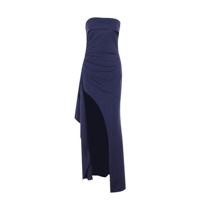 Elegant Slim Fit Tube Top Knitted Dress With Slit Black