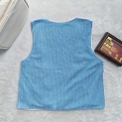 Striped Slim-Fit Knit Vest with Front Tie Detail