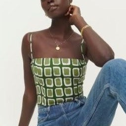 Geometric Print Cropped Camisole with Square Neckline