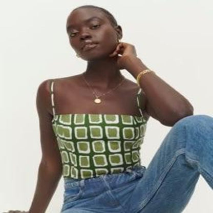 Geometric Print Cropped Camisole with Square Neckline