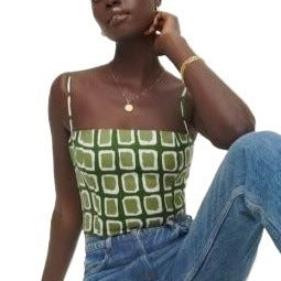 Geometric Print Cropped Camisole with Square Neckline