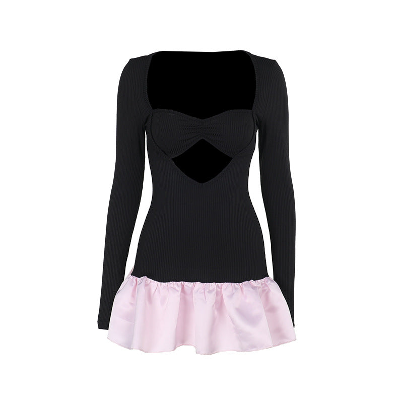 Bodycon Mini Dress with Cutout Detail and Contrast Ruffle Hem