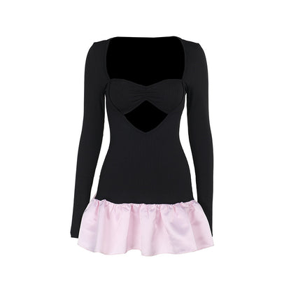 Bodycon Mini Dress with Cutout Detail and Contrast Ruffle Hem