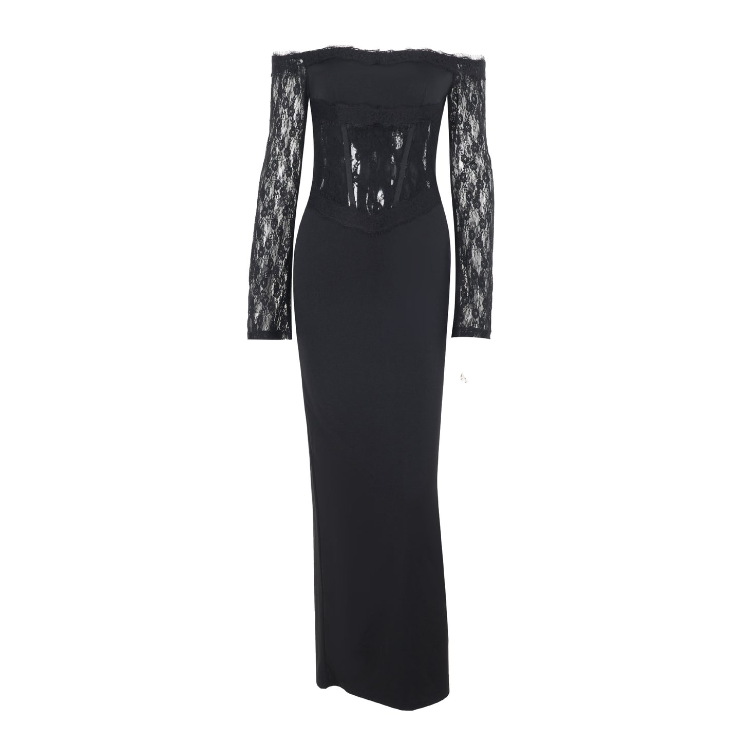 Bodycon Maxi Dress with Off-the-Shoulder Lace Bodice