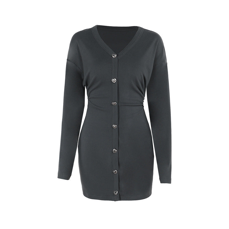 Bodycon Knit Mini Dress with Button-Front Detail