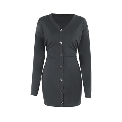Bodycon Knit Mini Dress with Button-Front Detail