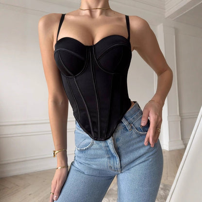 Sweetheart Corset Top with Fishbone Boning and Detachable Straps