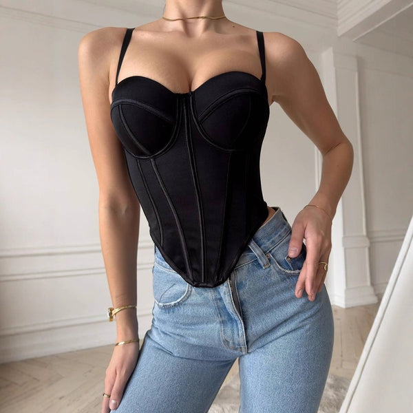 Sweetheart Corset Top with Fishbone Boning and Detachable Straps