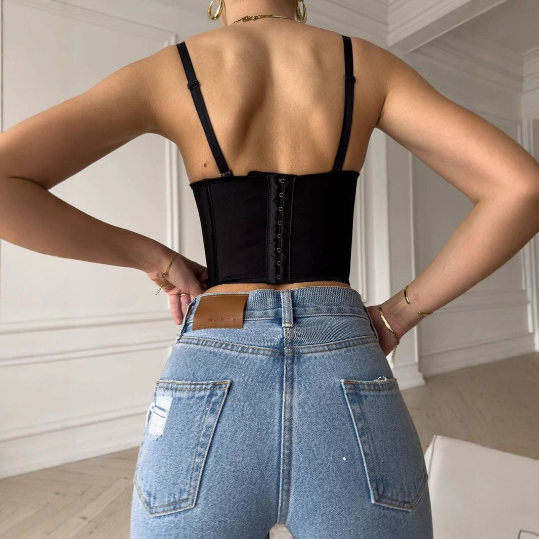 Sweetheart Corset Top with Fishbone Boning and Detachable Straps