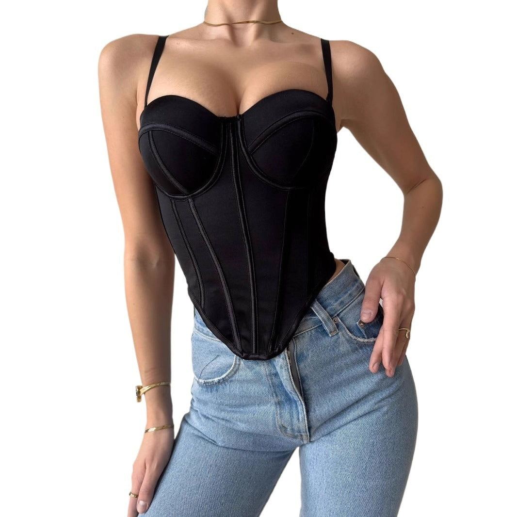 Sweetheart Corset Top with Fishbone Boning and Detachable Straps