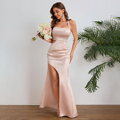 Bodycon Maxi Dress with Halter Neck and Side Cutout