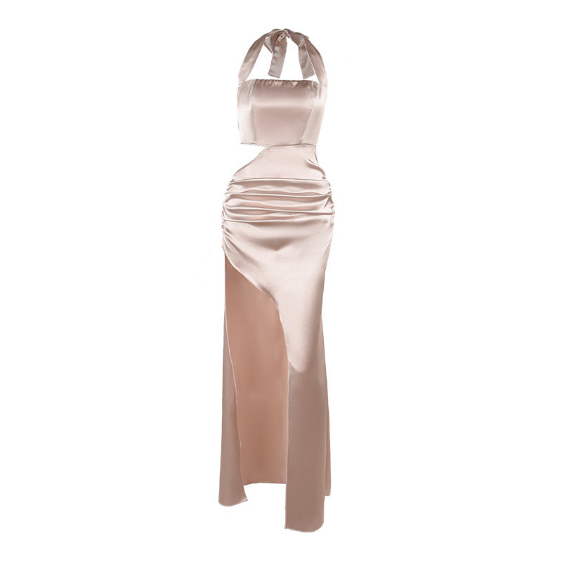 Bodycon Maxi Dress with Halter Neck and Side Cutout
