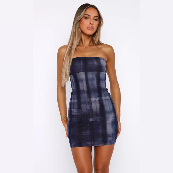 Strapless Bodycon Mini Dress with 3D Abstract Print
