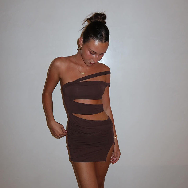 Bodycon Mini Dress with Asymmetrical Cut-Outs and Side Slit