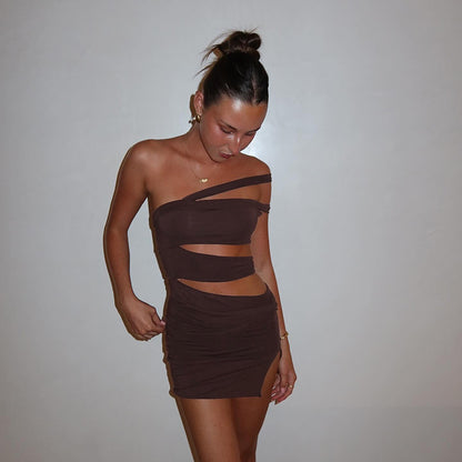 Bodycon Mini Dress with Asymmetrical Cut-Outs and Side Slit