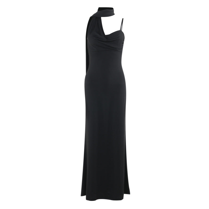 Bodycon Maxi Dress with Scarf Neck and V-Neckline