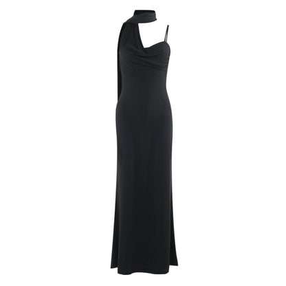 Bodycon Maxi Dress with Scarf Neck and V-Neckline