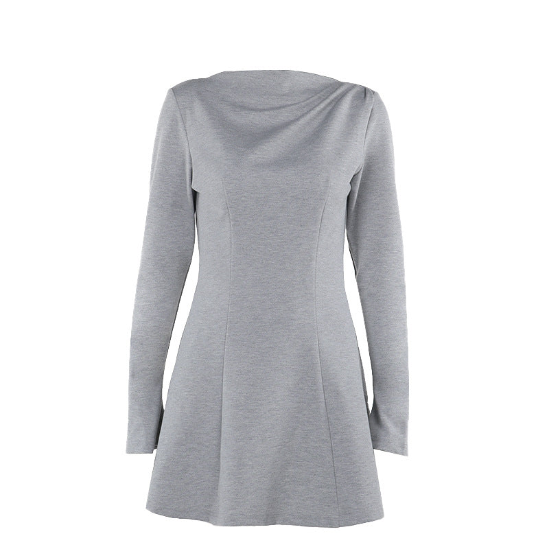 Fit-and-Flare Mini Dress with Long Sleeves and Boat Neck