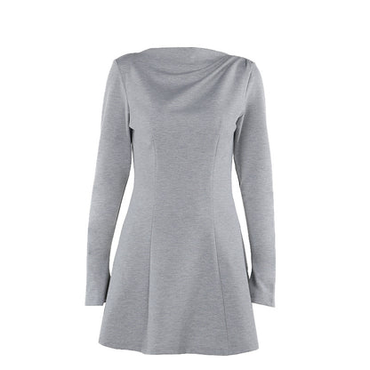 Fit-and-Flare Mini Dress with Long Sleeves and Boat Neck