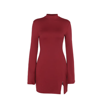 Bodycon Mini Dress with Mock Neck and Bell Sleeves