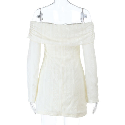 Long-Sleeve Off-Shoulder Bodycon Mini Dress with Lace-Up Detail