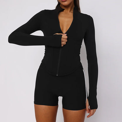 Slim-Fit Two-Piece Set with Zip-Up Top and Side Stripes